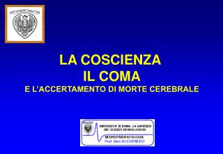 LA COSCIENZA IL COMA E L’ACCERTAMENTO DI MORTE CEREBRALE