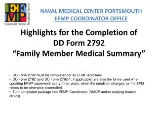 Highlights for the Completion of DD Form 2792 “Family Member Medical Summary”