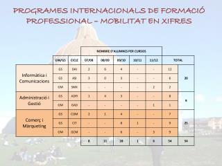 PROGRAMES INTERNACIONALS DE FORMACIÓ PROFESSIONAL – MOBILITAT EN XIFRES