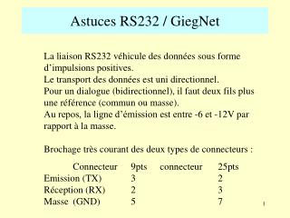 Astuces RS232 / GiegNet