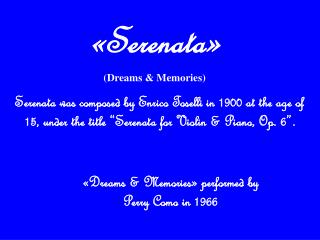 «Dreams &amp; Memories» performed by Perry Como in 1966