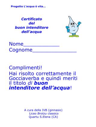 Certificato del buon intenditore dell’acqua