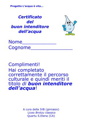 Certificato del buon intenditore dell’acqua