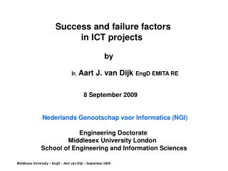 Middlesex University – EngD – Aart van Dijk – September 2009