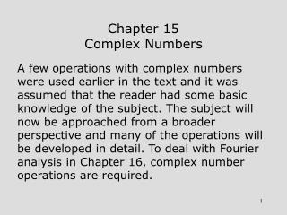 Chapter 15 Complex Numbers