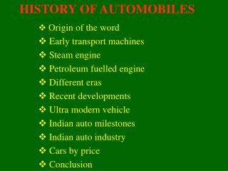 HISTORY OF AUTOMOBILES