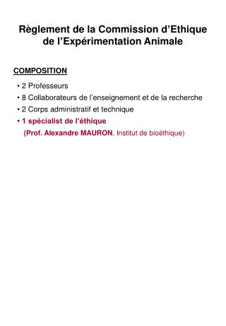 COMPOSITION • 2 Professeurs • 8 Collaborateurs de l’enseignement et de la recherche