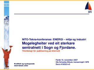 NITO-Tekna-konferanse: ENERGI – miljø og industri