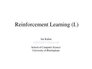 Reinforcement Learning (I.)