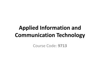 Applied Information and Communication Technology