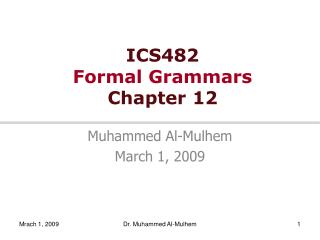 ICS482 Formal Grammars Chapter 12