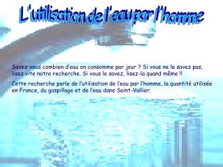 L'utilisation de l'eau par l'homme