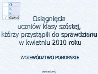 Osiągnięcia uczniów klasy szóstej, którzy przystąpili do sprawdzianu w kwietniu 2010 roku