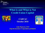 What is and What is Not Credit Union Capital CARTAC October 2010 Andy Poprawa, CEO Deposit Insurance Corporation of