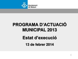 PROGRAMA D’ACTUACIÓ MUNICIPAL 2013 Estat d’execució 13 de febrer 2014