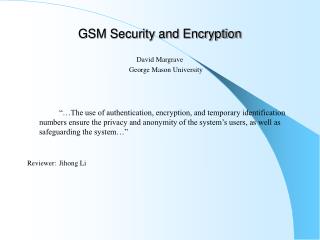 GSM Security and Encryption