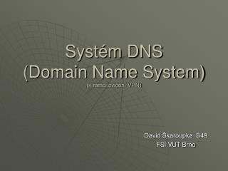 Systém DNS (Domain Name System) (v rámci cvičení VPN)