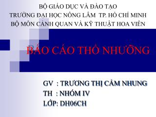 BÁO CÁO THỔ NHƯỠNG