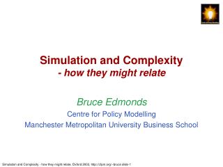Simulation and Complexity - how they might relate