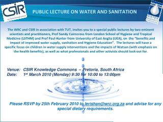 PUBLIC LECTURE ON WATER AND SANITATION