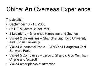 China: An Overseas Experience