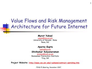 Value Flows and Risk Management Architecture for Future Internet