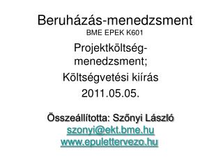 Beruházás-menedzsment BME EPEK K601