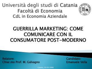 Università degli studi di Catania Facoltà di Economia CdL in Economia Aziendale