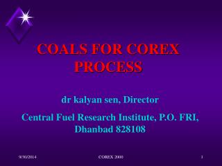 COALS FOR COREX PROCESS