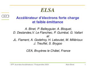 ELSA Accélérateur d’électrons forte charge