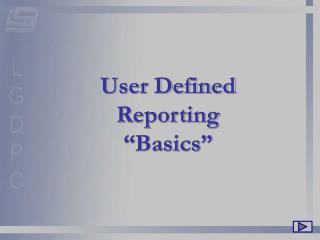 User Defined Reporting “Basics”