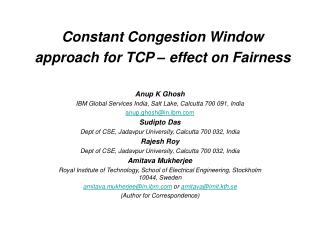 Constant Congestion Window approach for TCP – effect on Fairness