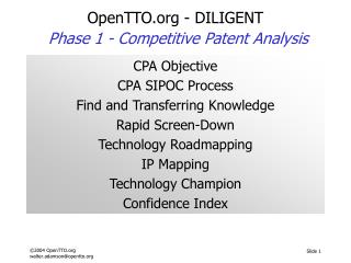 OpenTTO - DILIGENT Phase 1 - Competitive Patent Analysis