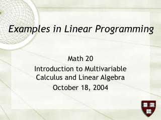 Examples in Linear Programming