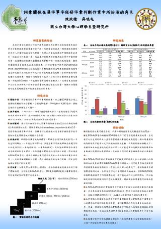 綜合討論 詞彙促發效果可穩定出現，不須仰賴語義關係或是聯想關係的幫助。