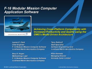 F-16 Modular Mission Computer Application Software