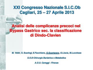XXI Congresso Nazionale S.I.C.Ob Cagliari, 25 – 27 Aprile 2013