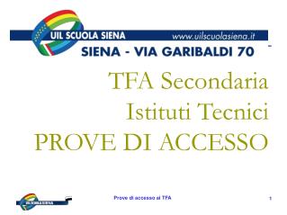 TFA Secondaria Istituti Tecnici PROVE DI ACCESSO