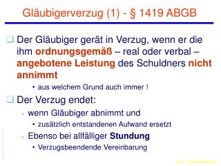 Gläubigerverzug (1) - § 1419 ABGB