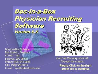 Doc-in-a-Box Physician Recruiting Software Version 8.X