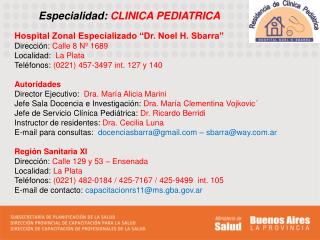 Especialidad: CLINICA PEDIATRICA