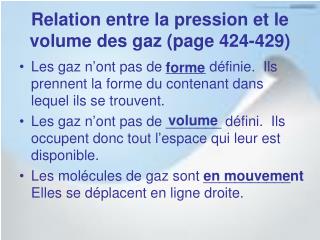 Relation entre la pression et le volume des gaz (page 424-429)