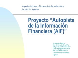 Proyecto “Autopista de la Información Financiera (AIF)”