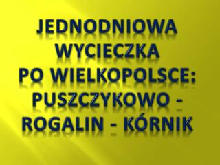 JEDNODNIOWA WYCIECZKA PO WIELKOPOLSCE: PUSZCZYKOWO -ROGALIN - KÓRNIK