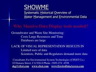 SHOWME S ystematic H istorical O verview of W ater M anagement and E nvironmental Data