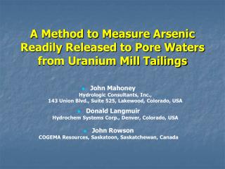 A Method to Measure Arsenic Readily Released to Pore Waters from Uranium Mill Tailings