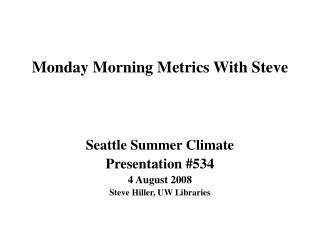 Monday Morning Metrics With Steve