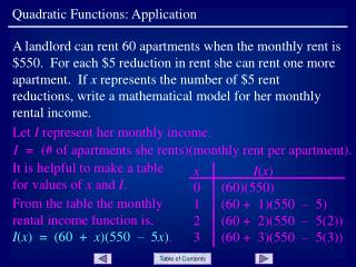 Quadratic Functions: Application