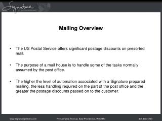 Mailing Overview