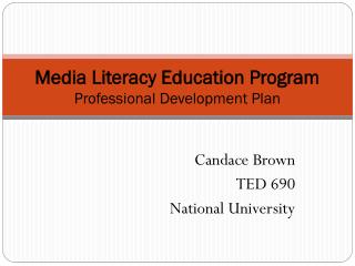 Media Literacy Education Program Professional Development Plan